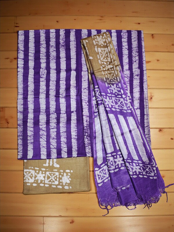 Lavender Block Print Silk Salwar Suit Set with Dupatta
