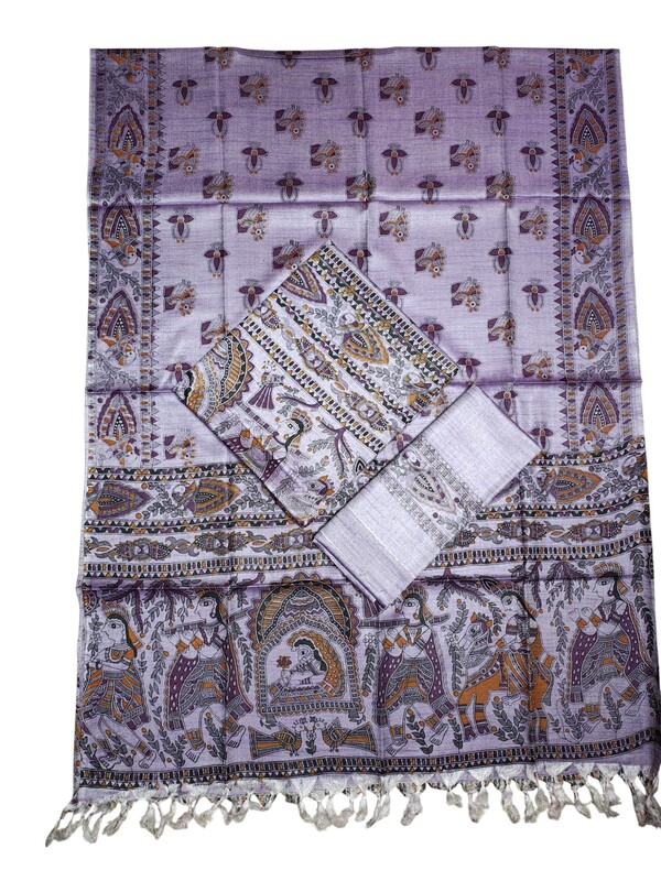 Lavender Kalamkari Unstitched Salwar Suit Set with Dupatta for Women