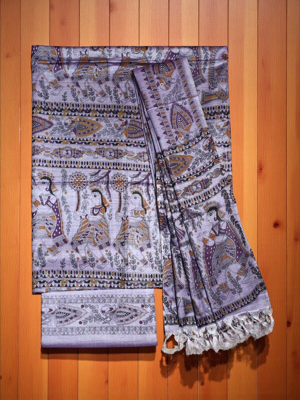 Lavender Kalamkari Unstitched Salwar Suit Set with Dupatta for Women