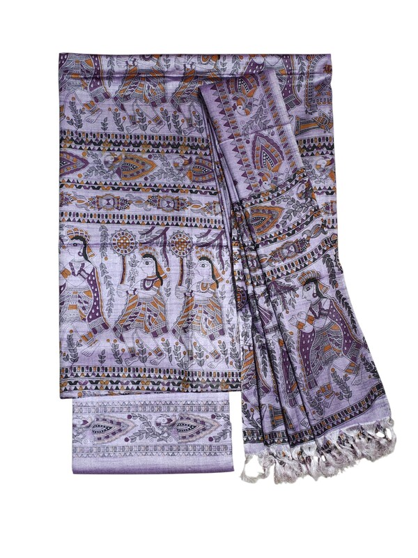 Lavender Kalamkari Unstitched Salwar Suit Set with Dupatta for Women