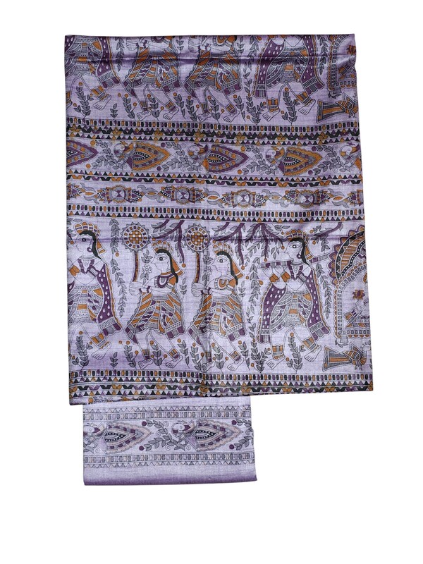 Lavender Kalamkari Unstitched Salwar Suit Set with Dupatta for Women