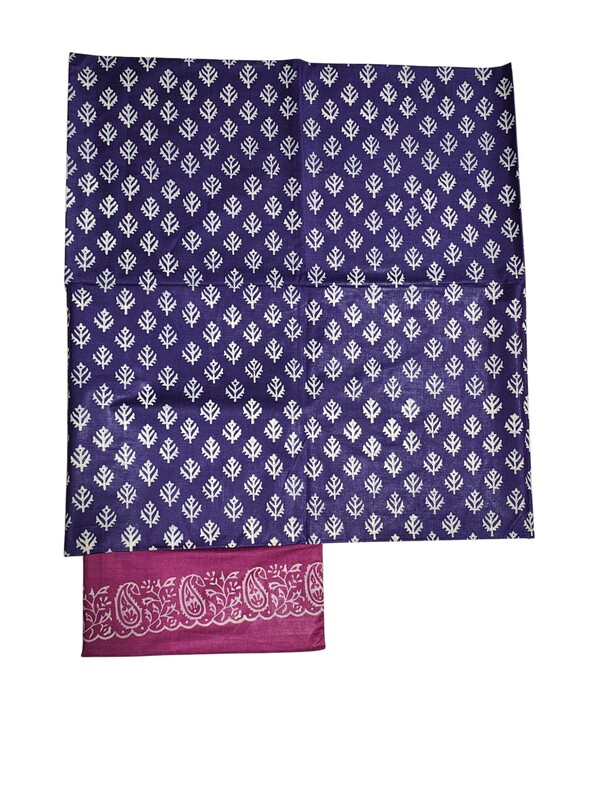 Purple & Pink Unstitched Block Print Silk Salwar Suit Dress Material with Dupatta