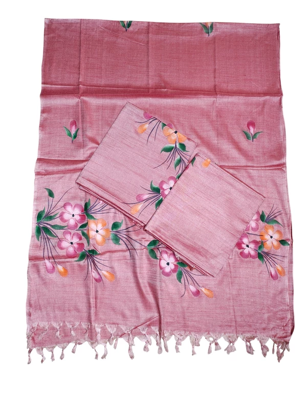 Pink Unstitched Block Print Silk Salwar Suit Dress Material with Dupatta