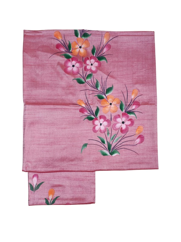 Pink Unstitched Block Print Silk Salwar Suit Dress Material with Dupatta