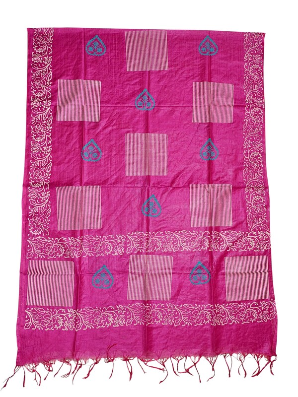 Dark Pink block print katan silk unstitched salwar suit set