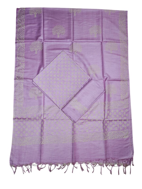 Lavender Kalamkari Unstitched Salwar Suit Dress Material with Dupatta