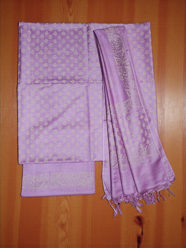 Lavender Kalamkari Unstitched Salwar Suit Dress Material with Dupatta