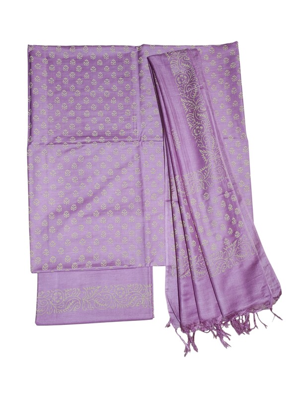 Lavender Kalamkari Unstitched Salwar Suit Dress Material with Dupatta
