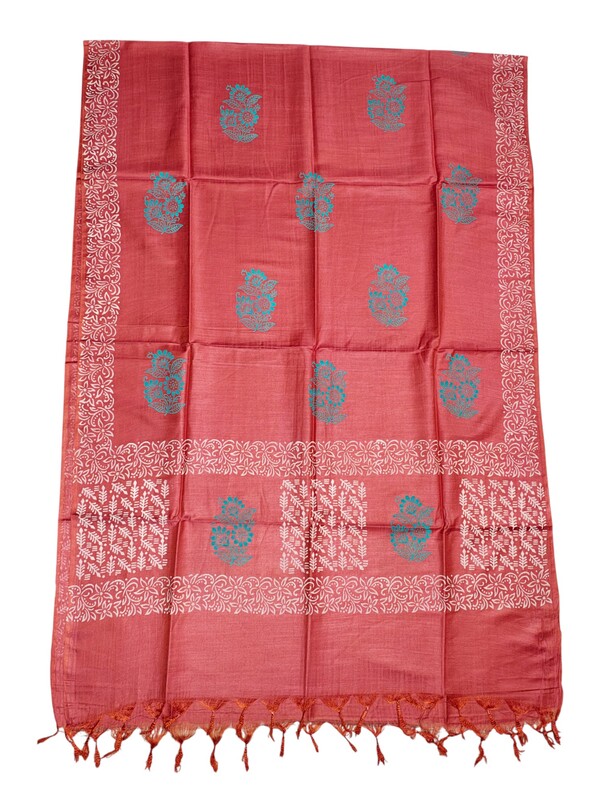 Orange Unstitched Batik Cotton Silk Salwar Suit Dress Material with Dupatta