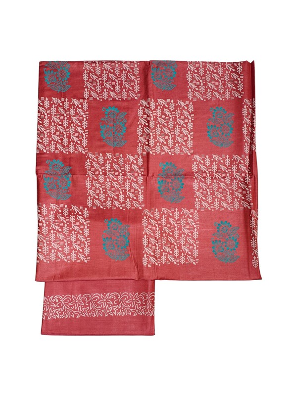 Orange Unstitched Batik Cotton Silk Salwar Suit Dress Material with Dupatta