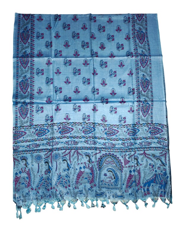 Pink Madhubani Print Unstitched Silk Salwar Suit with Dupatta