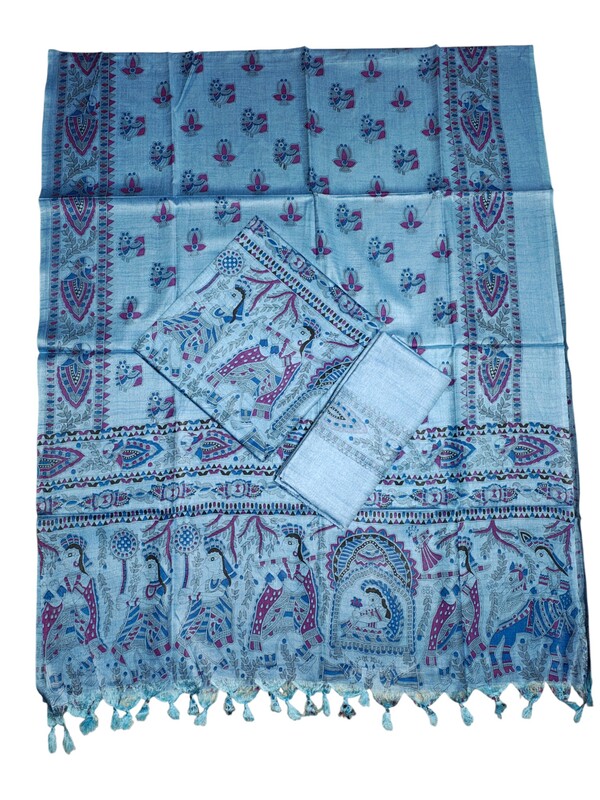 Pink Madhubani Print Unstitched Silk Salwar Suit with Dupatta