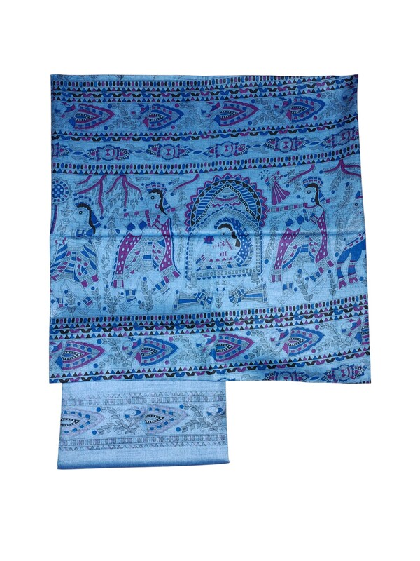 Pink Madhubani Print Unstitched Silk Salwar Suit with Dupatta