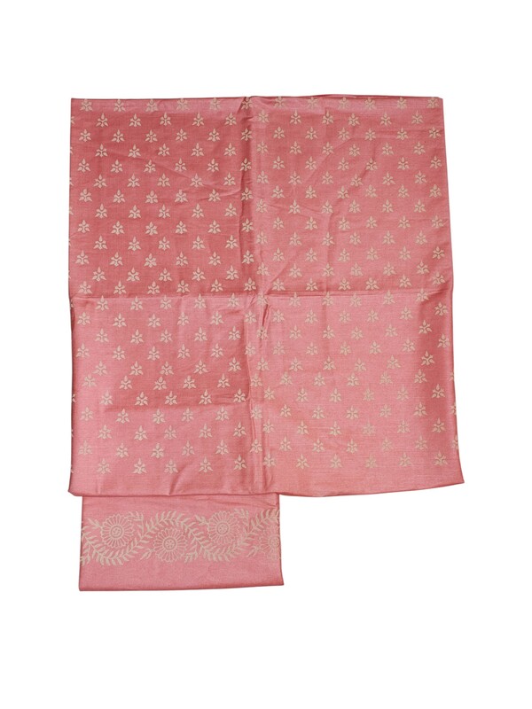 Peach Block Print Bhagalpuri Silk Dress Material with Dupatta