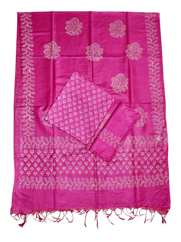Pink Unstitched Batik Print Silk Salwar Suit Dress Material with Dupatta