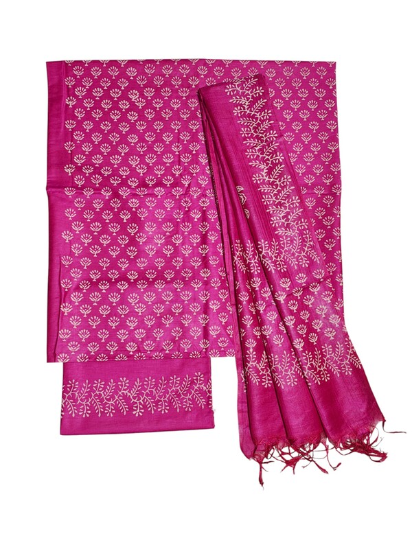 Pink Unstitched Batik Print Silk Salwar Suit Dress Material with Dupatta