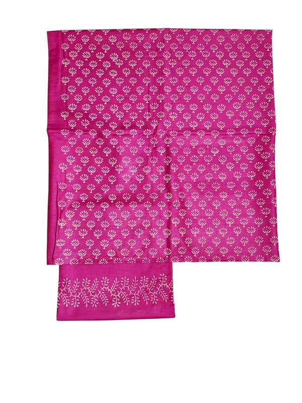 Pink Unstitched Batik Print Silk Salwar Suit Dress Material with Dupatta
