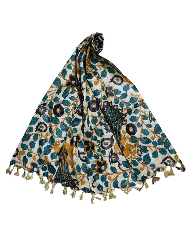 Olive Green Kalamkari Print Cotton Silk Dupatta for Women