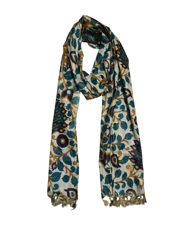 Olive Green Kalamkari Print Cotton Silk Dupatta for Women
