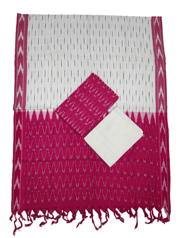 Pink Pochampally Ikkat Cotton Unstitched Salwar Suit Set with Dupatta