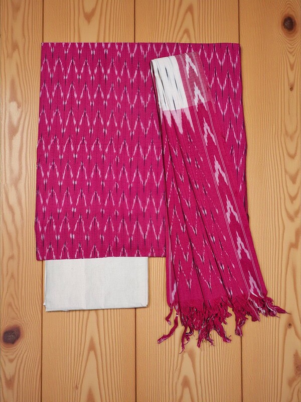 Pink Pochampally Ikkat Cotton Unstitched Salwar Suit Set with Dupatta