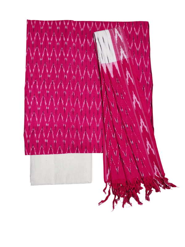 Pink Pochampally Ikkat Cotton Unstitched Salwar Suit Set with Dupatta