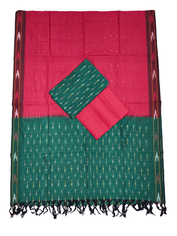 Olive Green Pochampally Ikkat Cotton Unstitched Salwar Suit Set with Dupatta