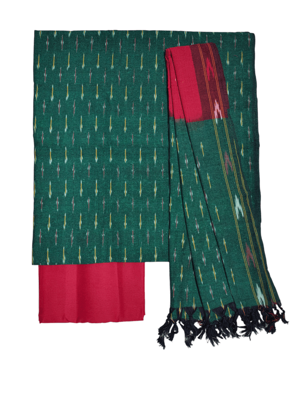 Olive Green Pochampally Ikkat Cotton Unstitched Salwar Suit Set with Dupatta