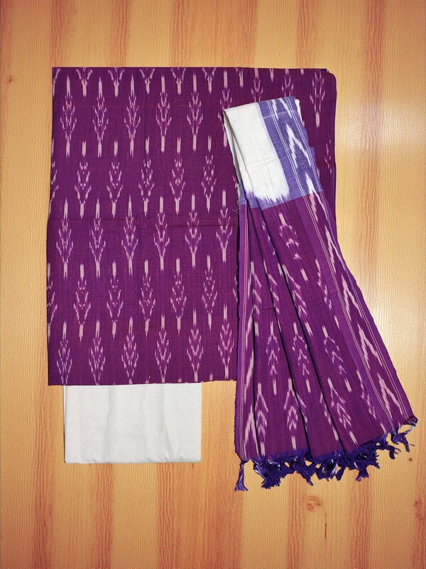 Purple Pochampally Ikkat Cotton Dress Material with Dupatta