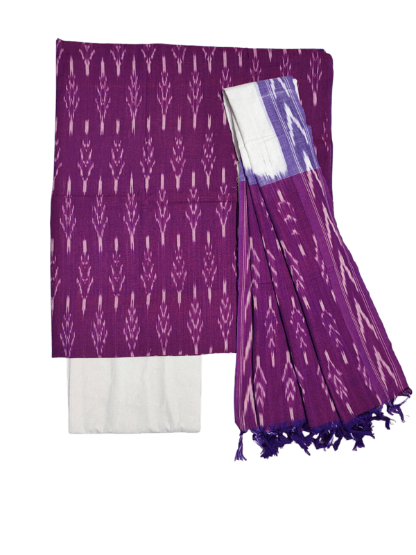 Purple Pochampally Ikkat Cotton Dress Material with Dupatta