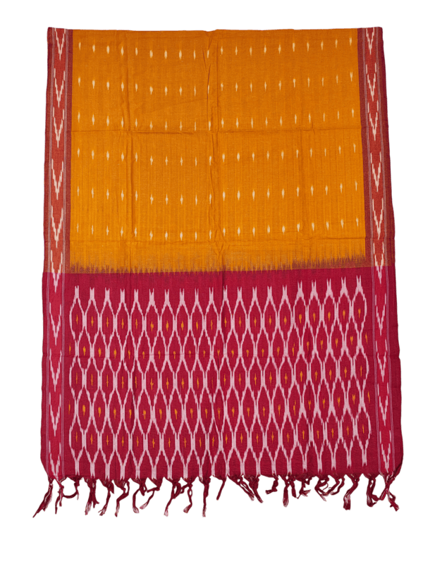 Red & Yellow Pochampally Ikkat Cotton Dress Material with Dupatta