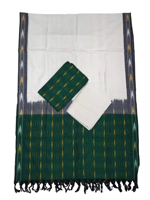 Olive Green Pochampally Ikkat Cotton Unstitched Salwar Suit Dress Material with Dupatta