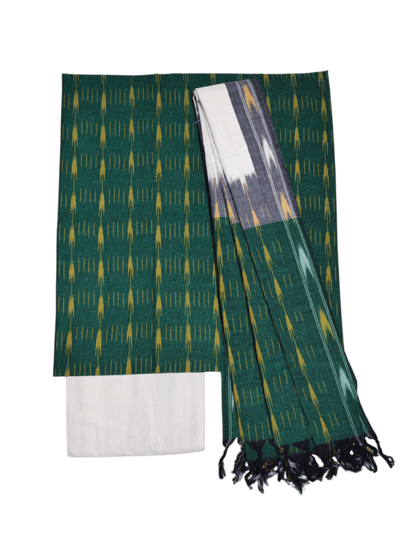 Olive Green Pochampally Ikkat Cotton Unstitched Salwar Suit Dress Material with Dupatta