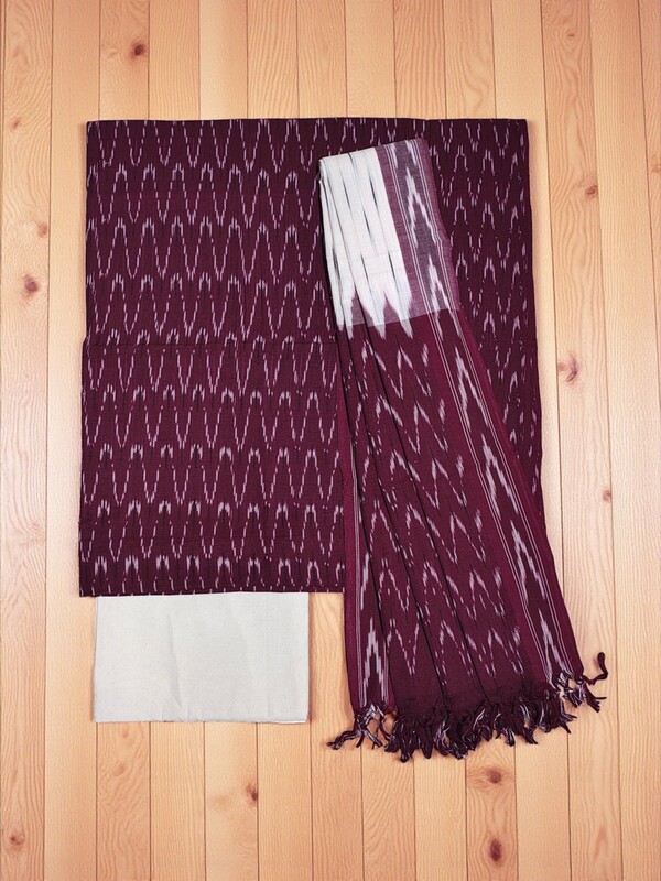 Wine Ikkat Unstitched Salwar Suit Dress Material with Dupatta