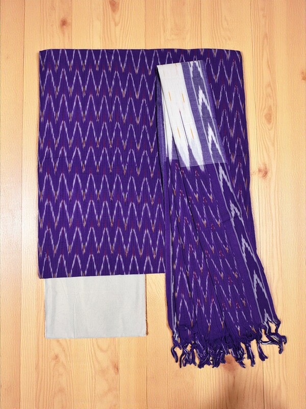 NavyBlue Ikkat Cotton Unstitched Salwar Suit Dress Material with Dupatta