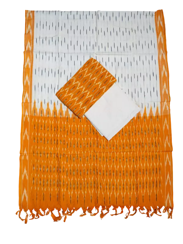 Mustard Pochampally Ikkat Cotton Unstitched Salwar Suit Dress Material with Dupatta