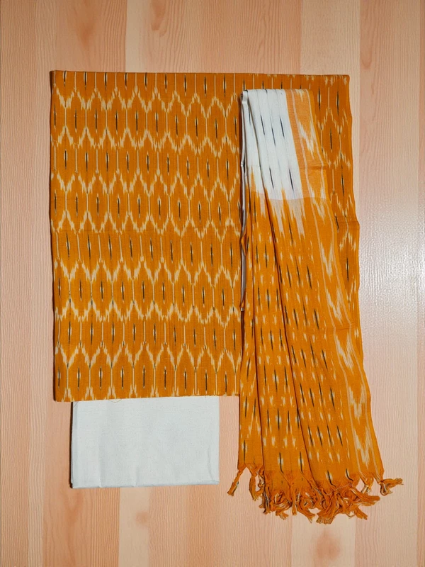Mustard Pochampally Ikkat Cotton Unstitched Salwar Suit Dress Material with Dupatta