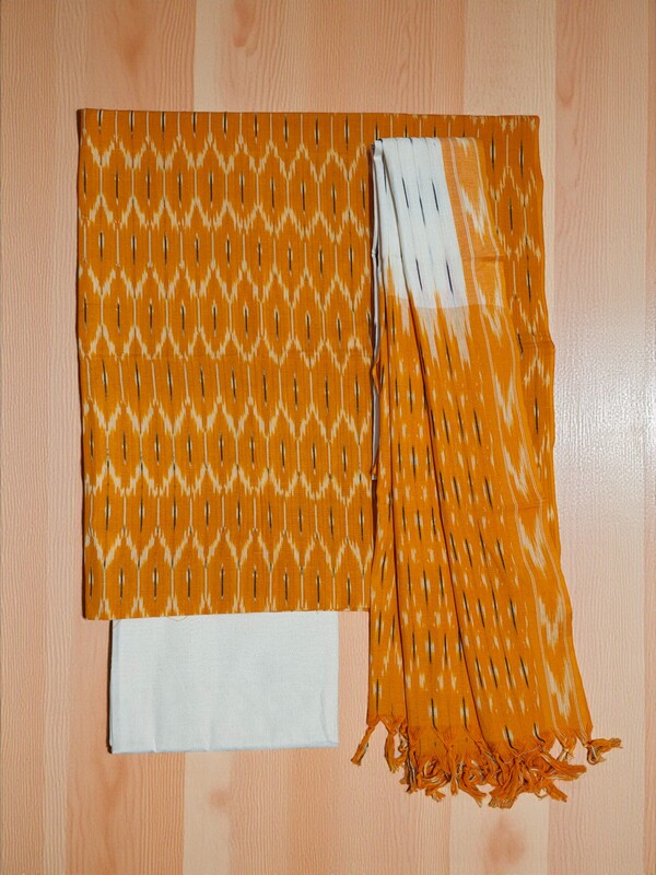 Mustard Pochampally Ikkat Cotton Unstitched Salwar Suit Dress Material with Dupatta