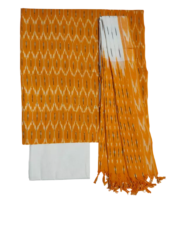 Mustard Pochampally Ikkat Cotton Unstitched Salwar Suit Dress Material with Dupatta