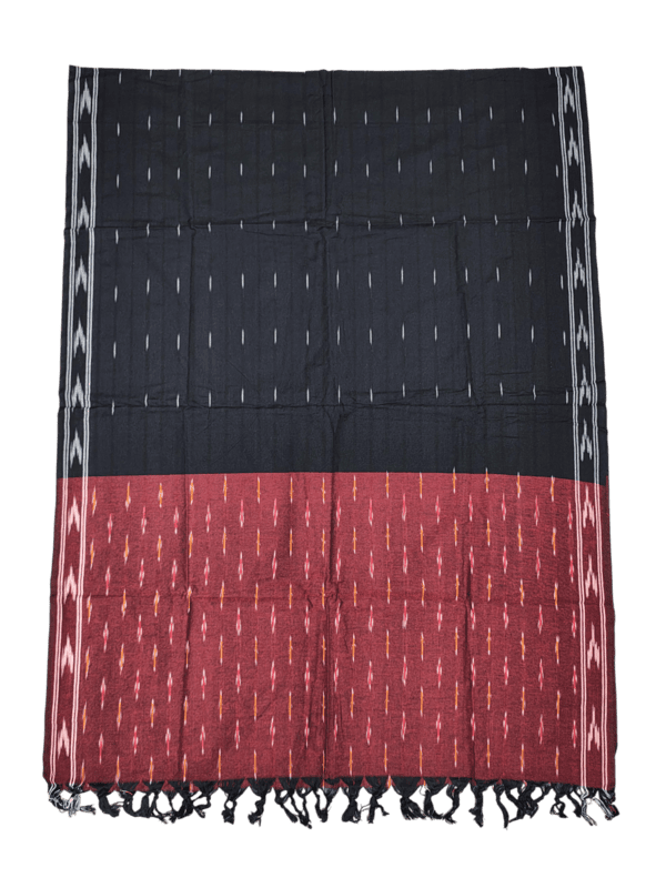 Maroon & Black Ikkat Khadi Cotton Unstitched Salwar Suit Set with Dupatta