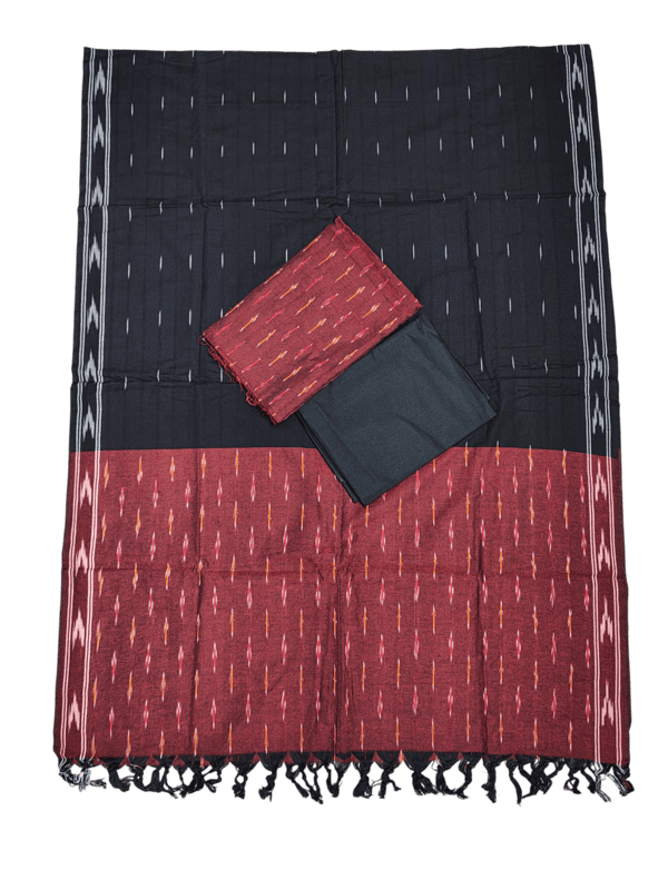 Maroon & Black Ikkat Khadi Cotton Unstitched Salwar Suit Set with Dupatta