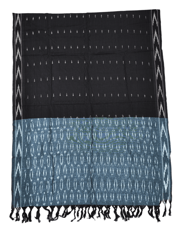 Grey & Black Pochampally Ikkat Cotton Dress Material with Dupatta