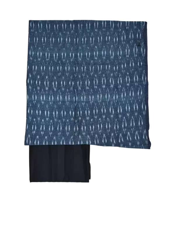 Grey & Black Pochampally Ikkat Cotton Dress Material with Dupatta