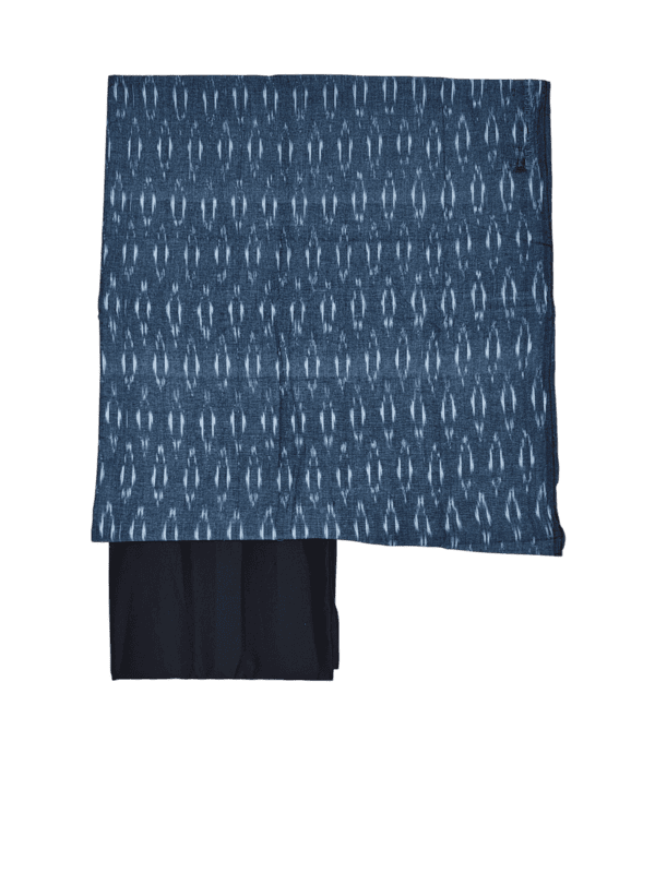 Grey & Black Pochampally Ikkat Cotton Dress Material with Dupatta