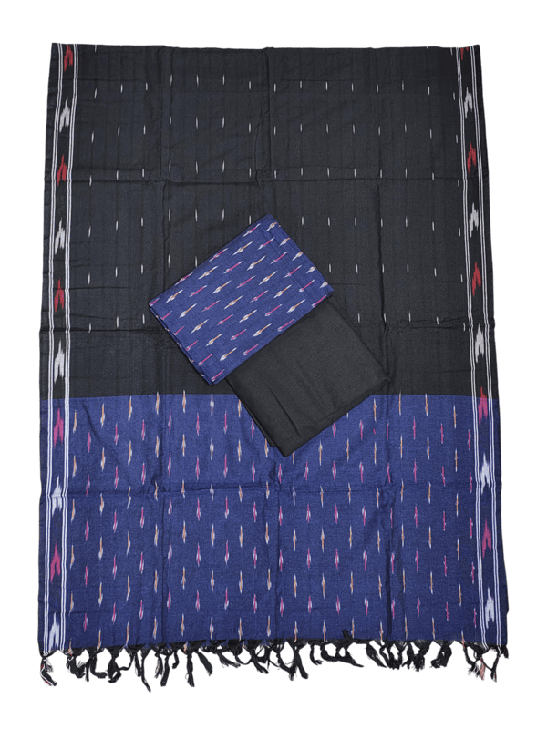 NavyBlue & Green Ikkat Cotton Unstitched Salwar Suit Dress Material with Dupatta