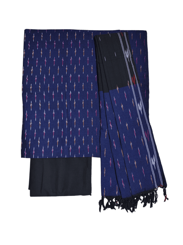 NavyBlue & Green Ikkat Cotton Unstitched Salwar Suit Dress Material with Dupatta
