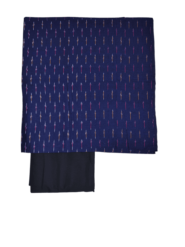 NavyBlue & Green Ikkat Cotton Unstitched Salwar Suit Dress Material with Dupatta