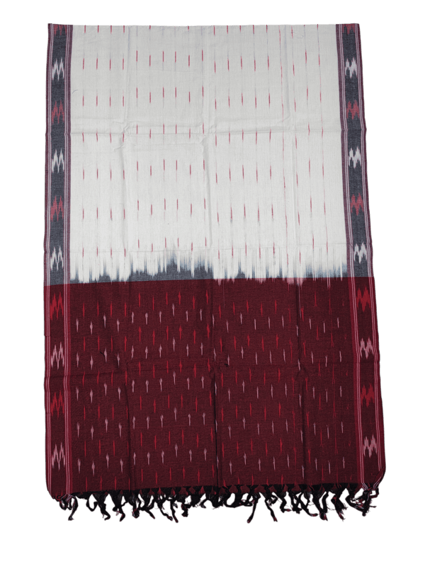 Maroon & White Ikkat Pure Cotton Unstitched Salwar Suit Set with Dupatta