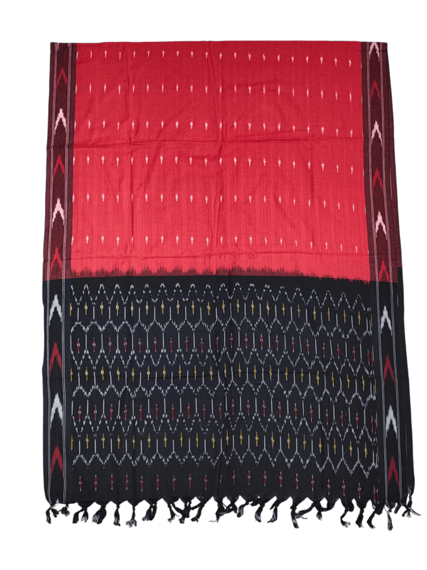 Black & Red Pochampally Ikkat Cotton Dress Material with Dupatta