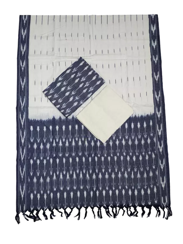 Grey Pochampally Ikkat Cotton Dress Material with Dupatta